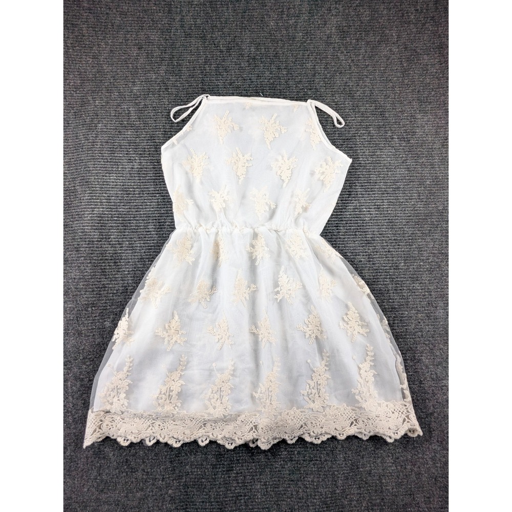 Eunice Lai Mini Dress Women White Wedding Lace Floral Sleeveless Spaghetti Strap